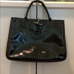 Longchamp Black Patent Leather Roseau Tote